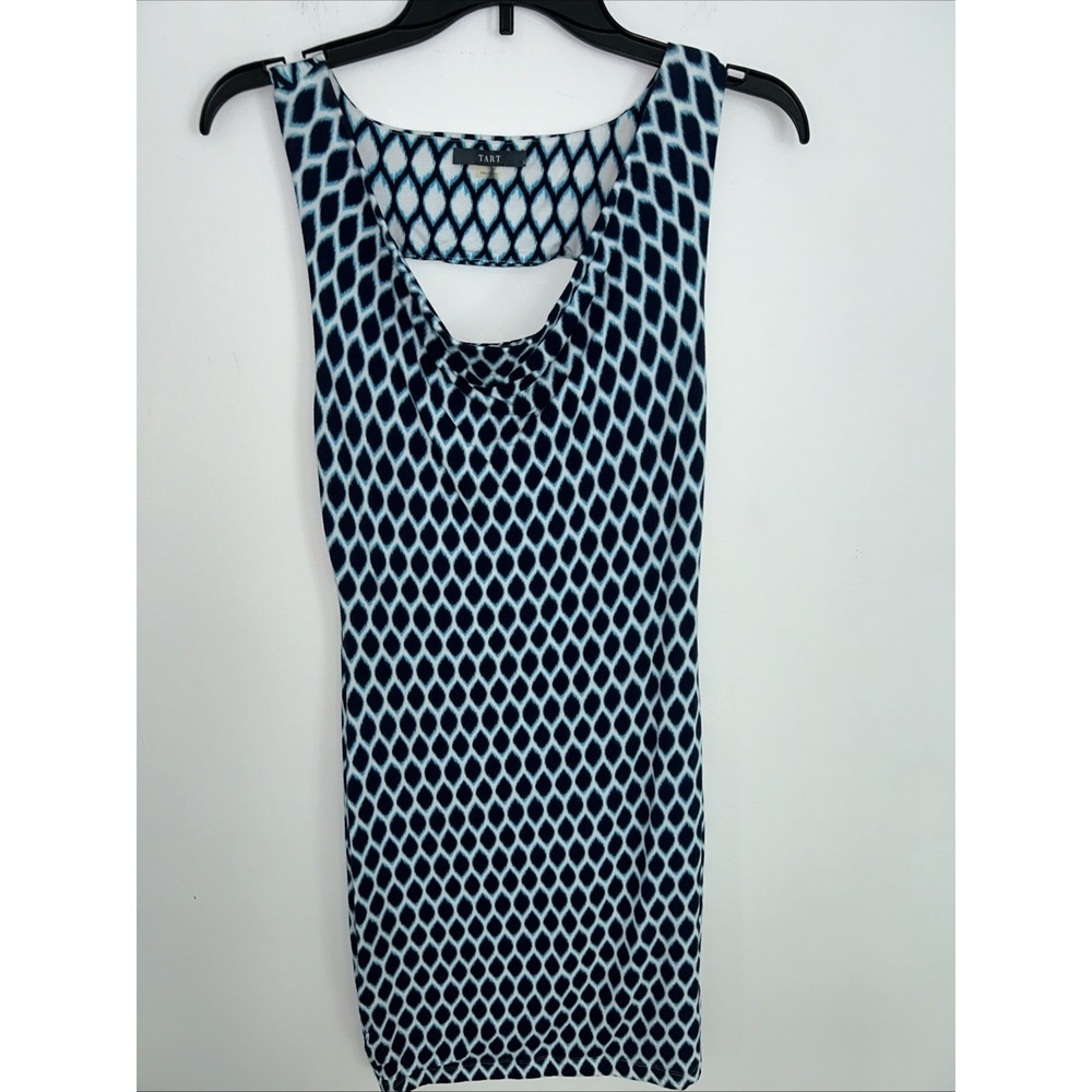 Tart Women's S Blue Abstract Sleeveless Stretchy Soft Dress Teardrop Neck Line
